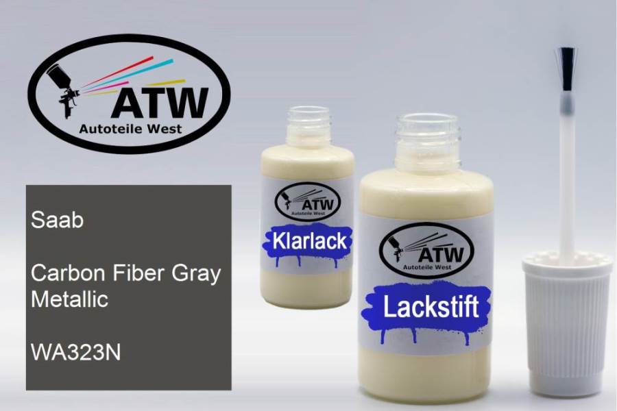 Saab, Carbon Fiber Gray Metallic, WA323N: 20ml Lackstift + 20ml Klarlack - Set, von ATW Autoteile West.